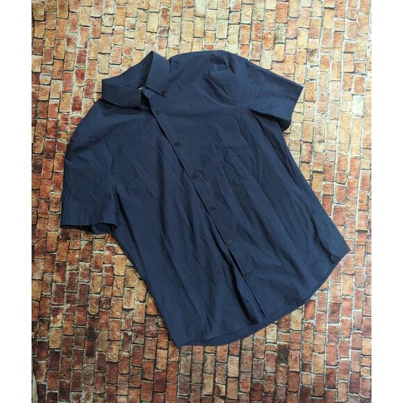 Express men’s fitted short sleeves button down shirt 100% cotton blue size M - Picture 4 of 8